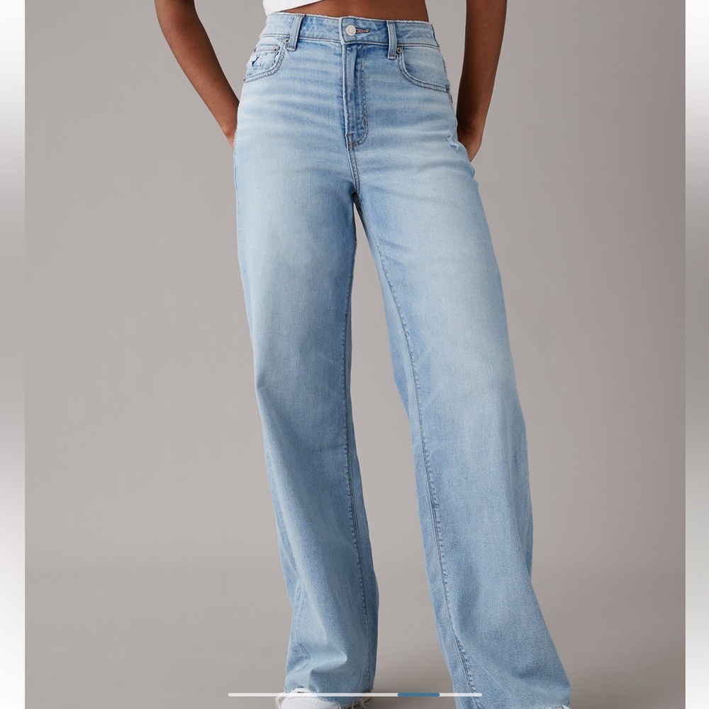 AE dreamy drape stretch super high waisted baggy wide leg jean